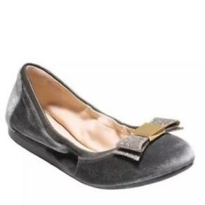 COLE HAAN GRAY VELVET TALI BOW BALLET FLATS